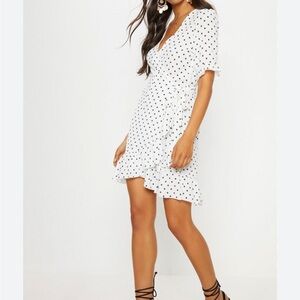 PrettyLittleThing White and Black Polka Dot Dress